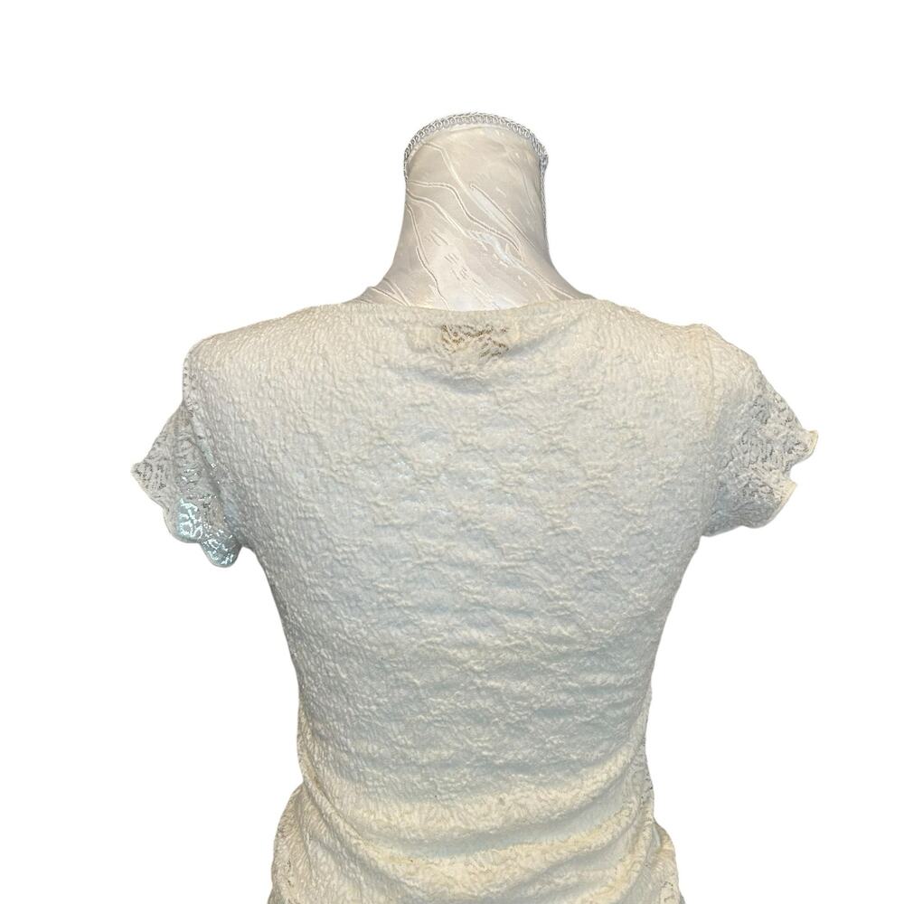 Cream Lace Fitted Scoop Neck Cap Sleeve Tassel Top XS - Picture 9 of 16